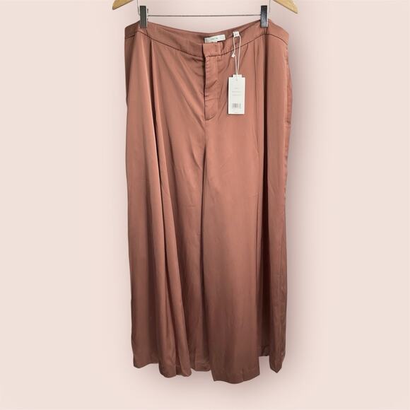 VINCE Satin Silky Luxurious Gold Rose XL Wide Leg Pants Office Party Evening - Picture 2 of 14